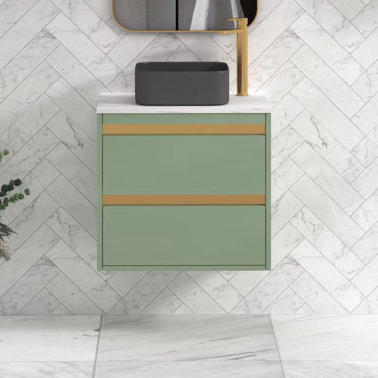 Royal Bathrooms Orion 800mm Wall Hung Mint Sage Vanity Unit with 2 Drawers and White Art Square Basin