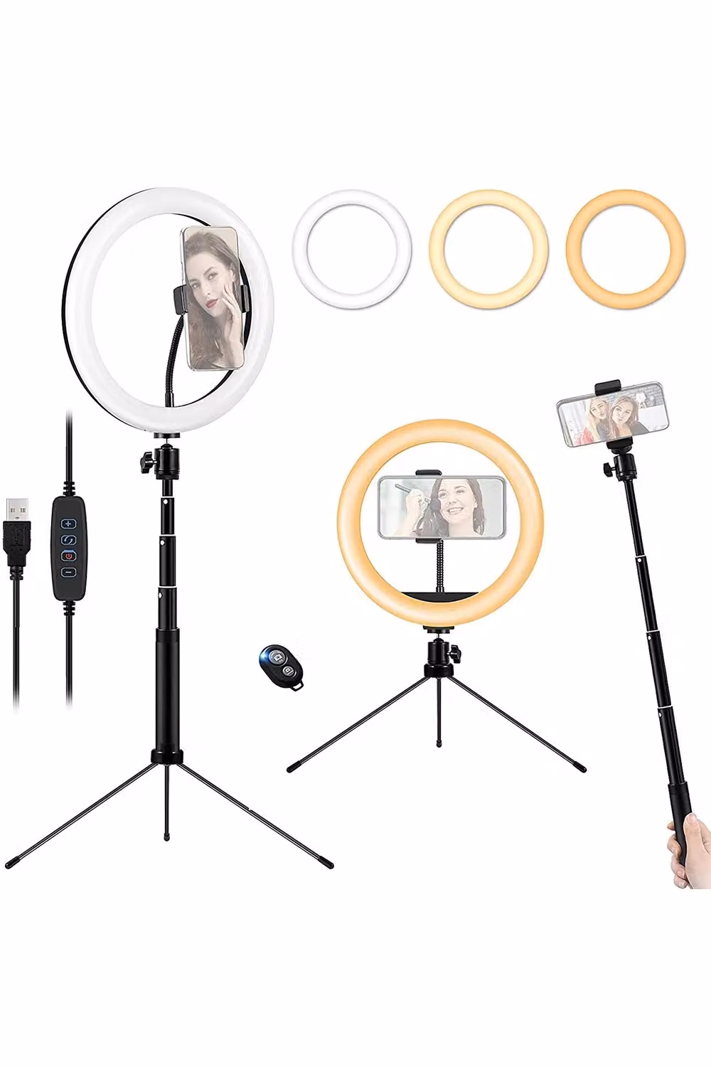 CGC Lighting Ringo 10 Inch LED Ring Light with Detachable Selfie Stick and Remote Control in Black – 3