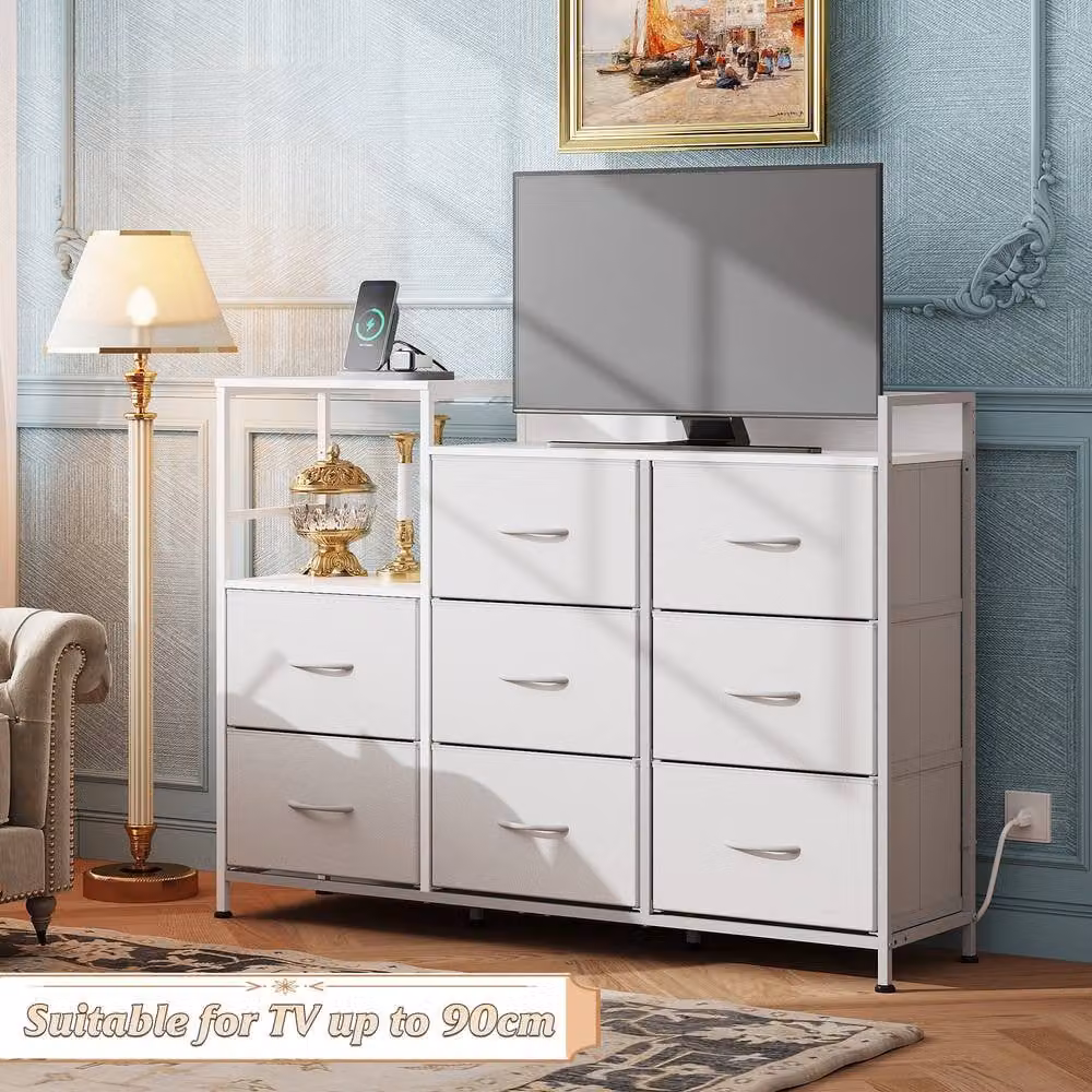 Rolipo White Chest of Drawers with Integrated Charging Station and 8 Fabric Storage Drawers – 2