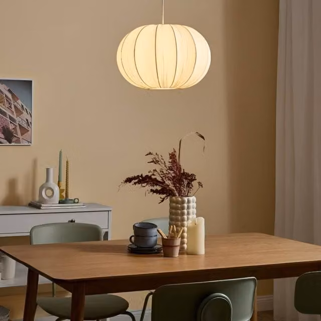 Wyld and Coco White Pleated Cotton Fabric Pendant Lamp