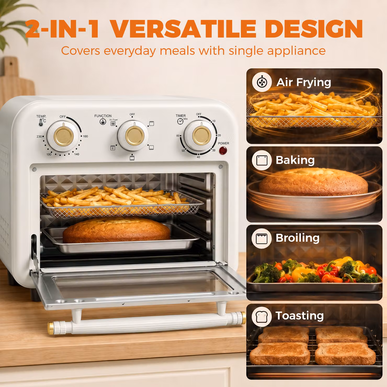 HOMCOM 12 L Air Fryer Toaster Oven with Convection Hot Air Function and Timer, White – 4
