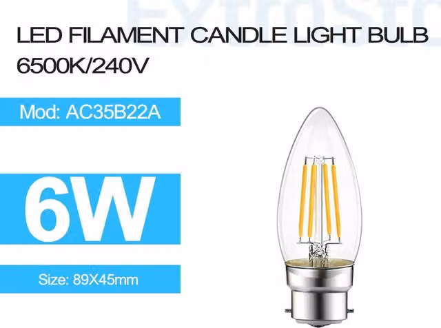 Livingandhome 6W B22 LED Filament Candle Light Bulb, Cool White, Transparent Glass