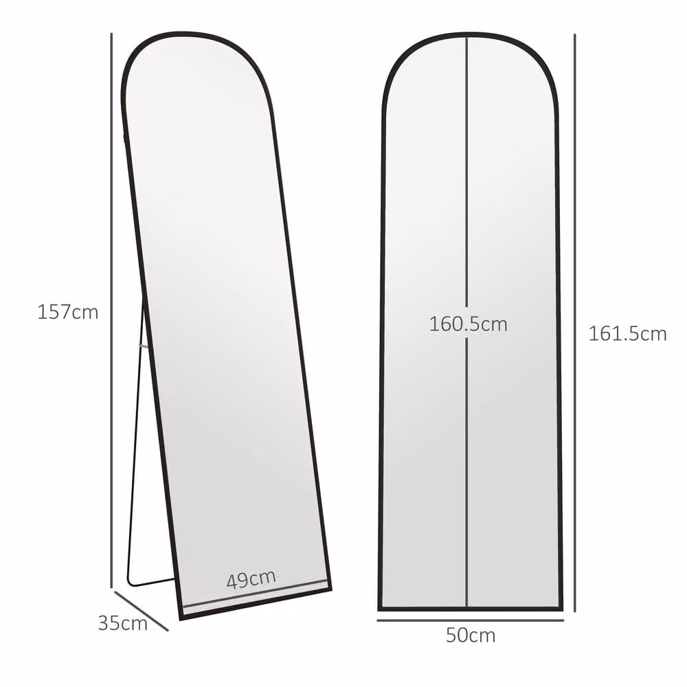 HOMCOM Modern Rectangular Full Length Mirror in Black, Hanging or Leaning Freestanding Floor Mirror – 2