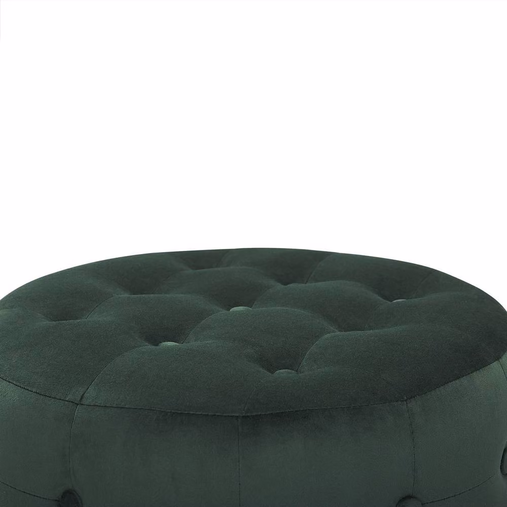Wyld and Coco Dark Green Velvet Round Cylindrical Pouffe – 3