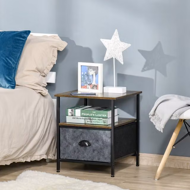 HOMCOM Industrial Square Side Table in Rustic Brown and Black