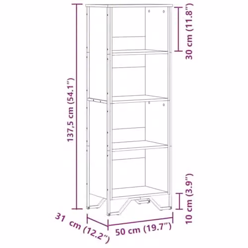 vidaXL Modern Brown Oak Bookcase in Engineered Wood, W: 50 cm, D: 31 cm, H: 137.5 cm – 2