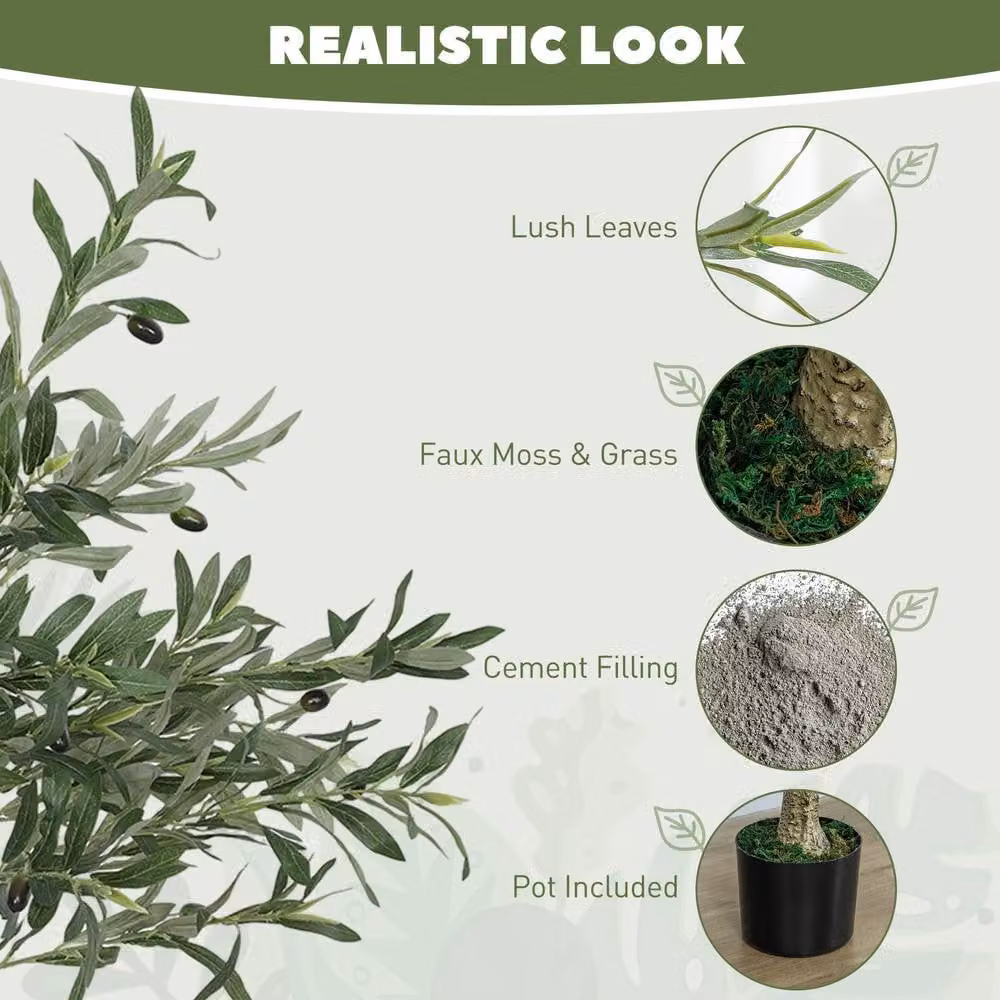STILVORA Set of 2 Green Artificial Tabletop Olive Trees in Metal and Concrete Pots – 3