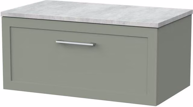 Balterley Stonnall 1 Drawer Wall Mounted Vanity with Bellato Top, Reed Green, Width: 80 cm