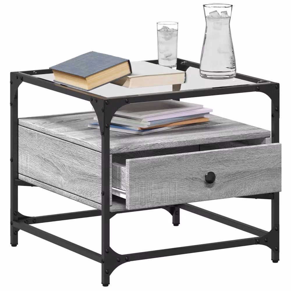 Berkfield Home Grey Sonoma Coffee Table with Glass Top and Steel Frame, W/D/H: 50 x 50 x 45 cm – 3