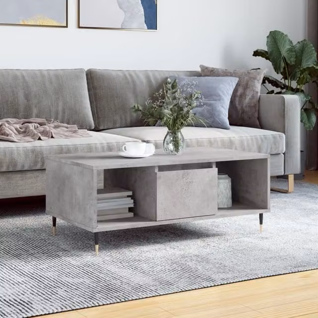 Berkfield Home Modern Rectangular Coffee Table in Grey Composite Wood, W: 90 cm, D: 50 cm, H: 36.5 cm – 1