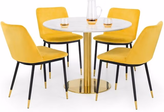 Julian Bowen Palermo Round Marble Dining Table and Delaunay Chairs Set in Yellow and Gold
