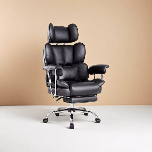 KORVIXA Black Big & Tall PU Leather Swivel Office Desk Chair with Headrest and Armrests