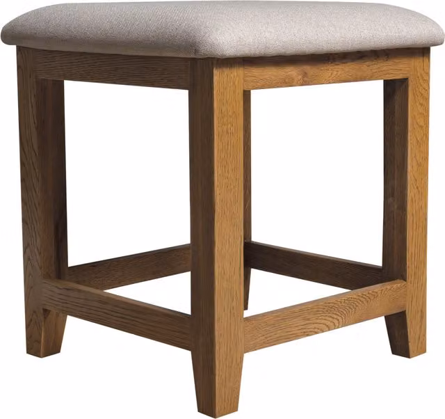 Elm Home And Garden Rustic Oak and Fabric Dressing Table Stool in Brown and White