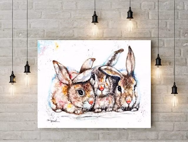 Be Coventry Rabbits Watercolour Wall Canvas, Multicolour, 40.64 x 40.64 x 1.0 cm