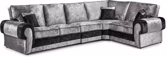 Furnishings For Less UK Chelsea 5 Seater Large L-Shape Corner Sofa in Black Crushed Velvet