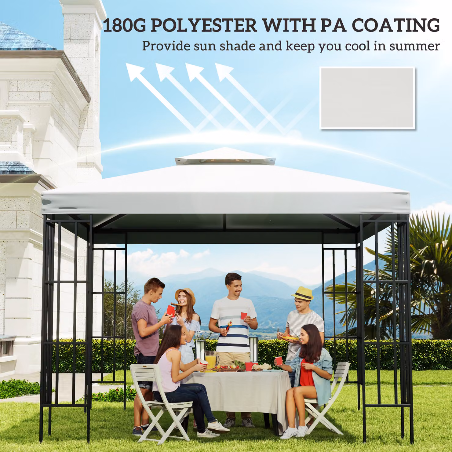 Outsunny Replacement Gazebo Canopy Roof Top Cover in White Polyester, 3 x 3 m – 5