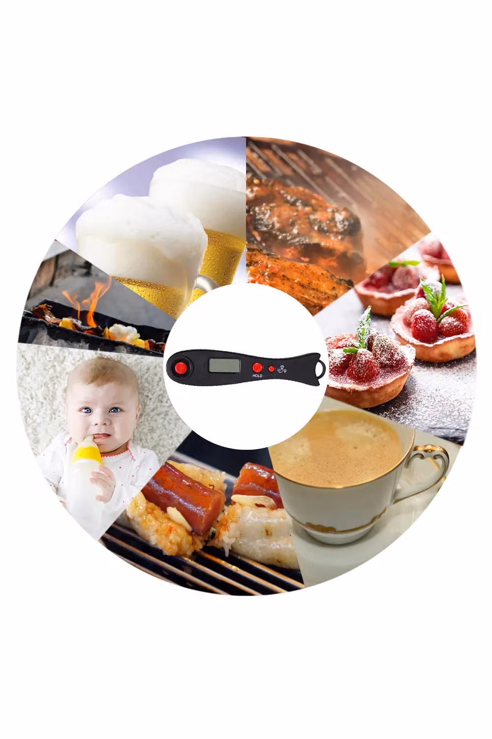 Living and Home Digital Meat Thermometer with Probe and Backlight in Black – 3