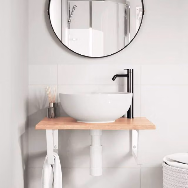 Berkfield Home Elegant Wall Mounted Basin Shelf in Brown Oak and Steel