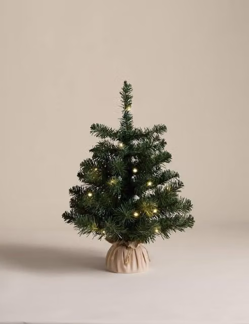 M&S Pre-Lit Green Tabletop Spruce Christmas Tree, Height: 45.72 cm