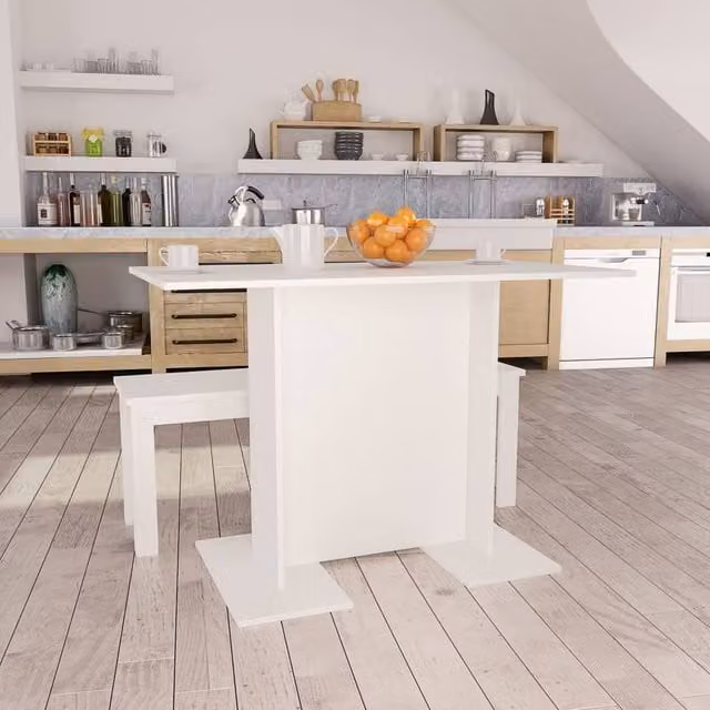 Berkfield Home White Rectangular Dining Table in Engineered Wood, W/D/H: 110 x 60 x 75 cm