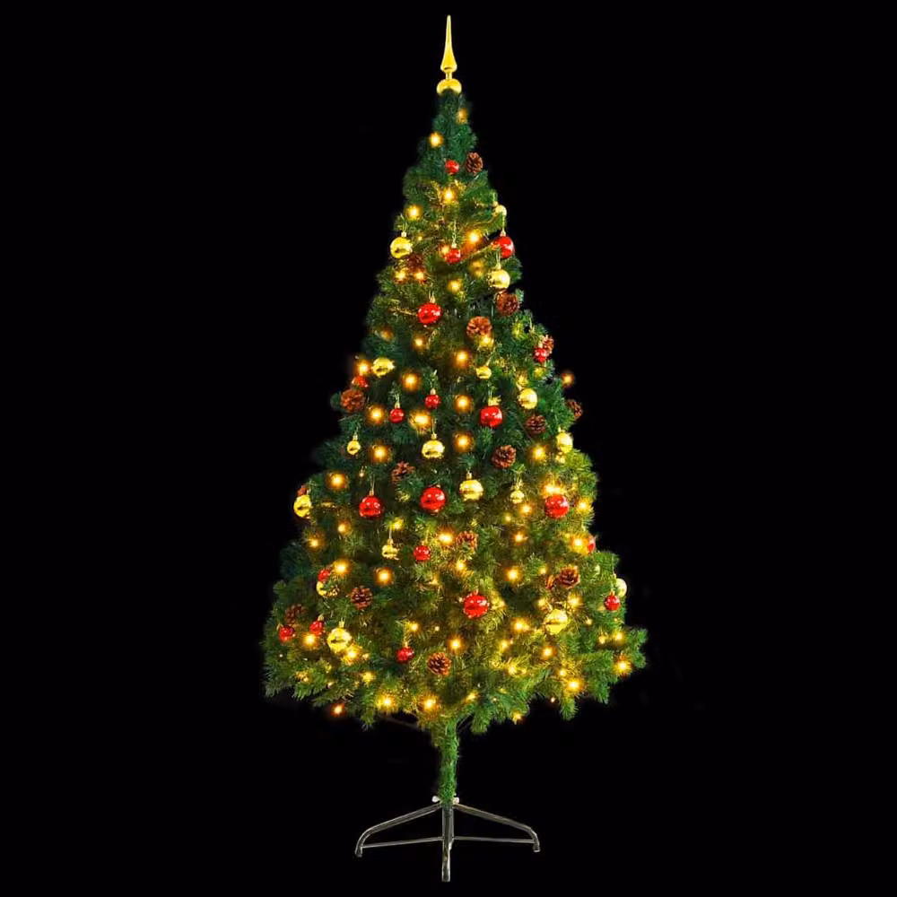 Berkfield Home Pre-lit Artificial Christmas Tree with Baubles, Green, Height: 210 cm – 3