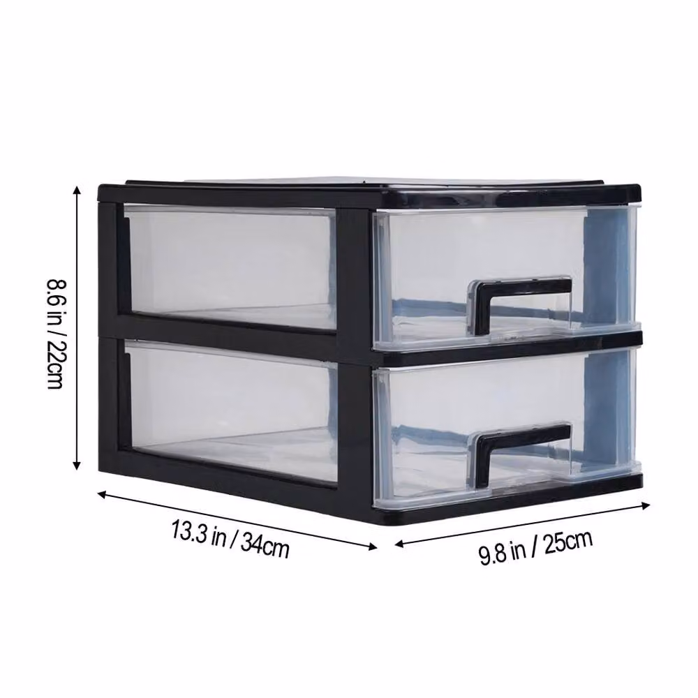 NESTLUNE 2 Tier Plastic Drawer Desktop Organiser Storage Tower in Transparent/Black, W/D/H: 100 x 22 x 100 cm – 2