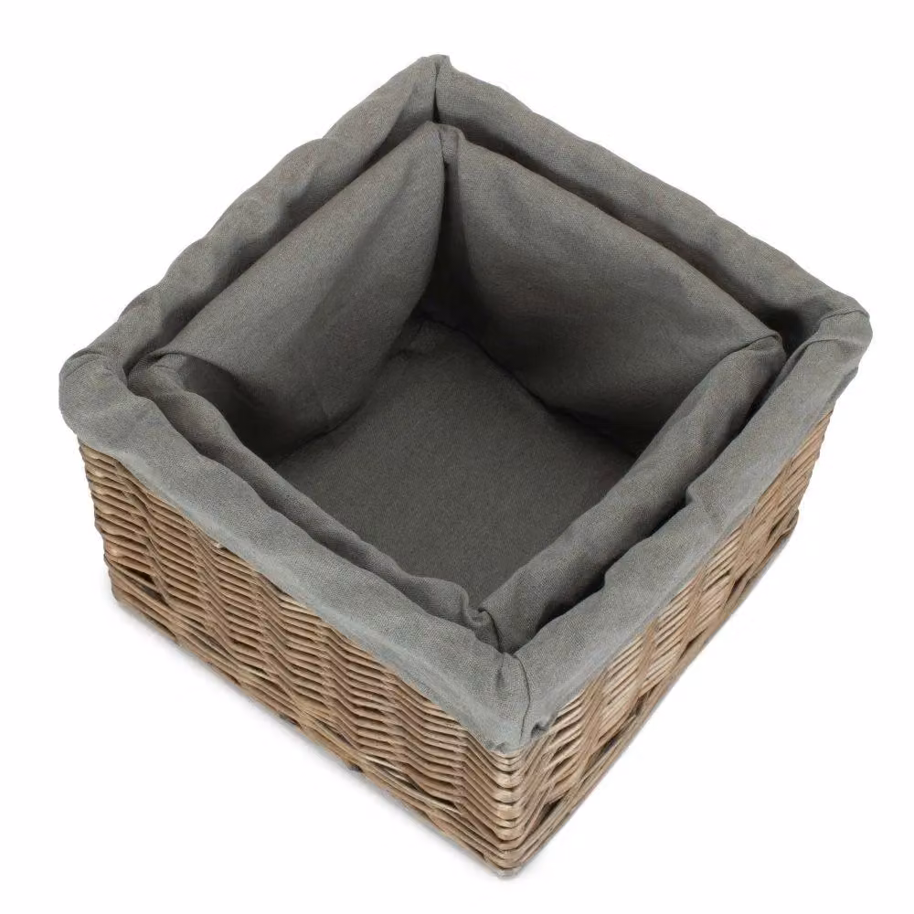Red Hamper Set of 2 Square Antique Wash Lined Storage Baskets in Grey and Red