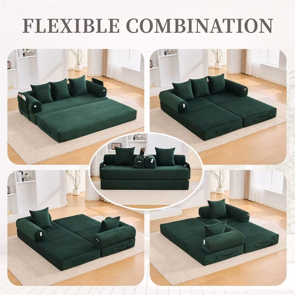 Direct Wicker 2 Pack Foldable Metal Frame L-Shape Sofa in Green with Sleeping Function and Scatter Cushions – 9