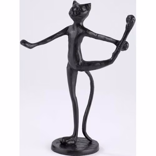 mysmartbuy Cast Iron Yoga Cat Statue in Black with Rustic Finish, H17 x W13 x D6 cm – 2
