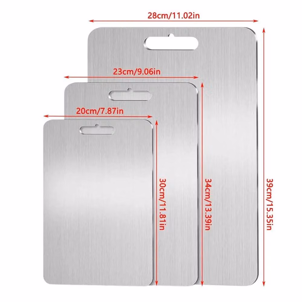 PAWNORA Set of 3 Reversible Rectangular Double-Sided Stainless Steel and Plastic Chopping Boards in Silver – 2