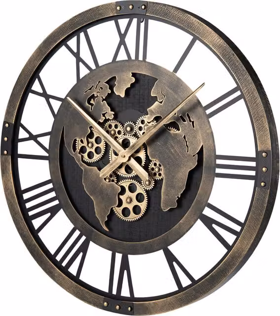 COSTWAY Round Industrial Metal Wall Clock in Brown with Silent Quartz Movement