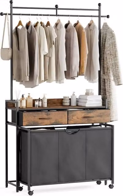 VOGREX 150L 3 Section Laundry Sorter Hamper with 2 Drawers, Black, W/D/H: 120 x 40 x 101 cm – 1