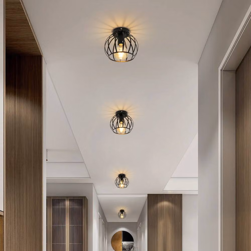 Goeco Vintage Black Metal Semi Flush-Mounted Ceiling Light – 4