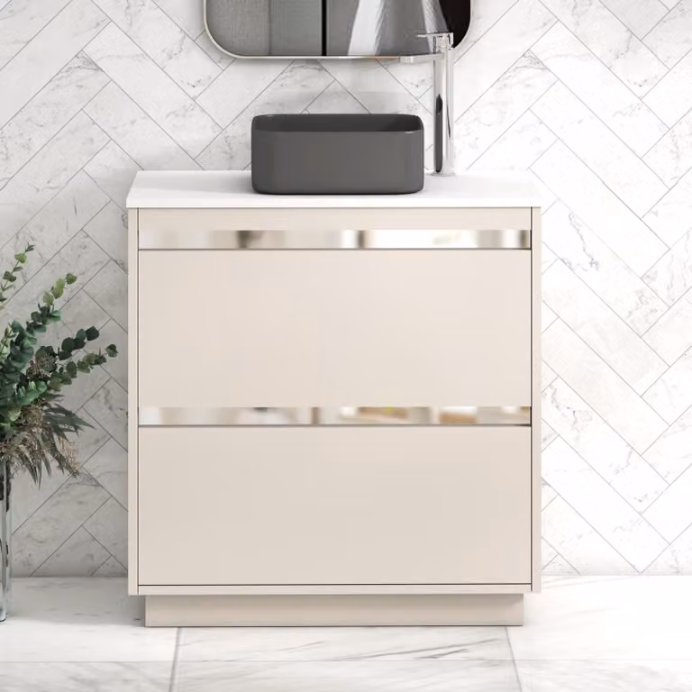 Royal Bathrooms Orion 800mm Warm Taupe Floor Standing 2 Drawer Vanity Unit with Art Square Basin and Chrome Accent Trim