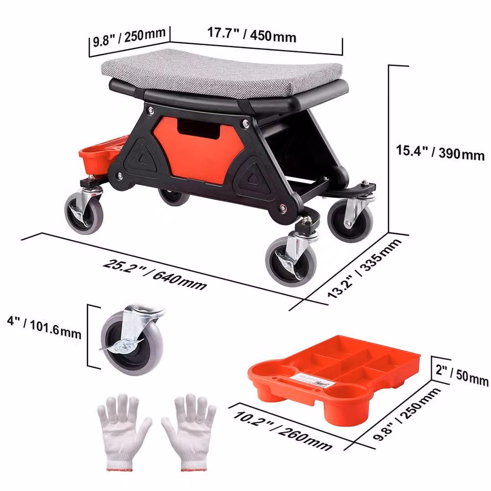 Ventryn Multicolour Rolling Stool with 135kg Capacity for Mechanics and Garage Work, W/D/H: 33.5 x 39.0 x 64.0 cm – 2