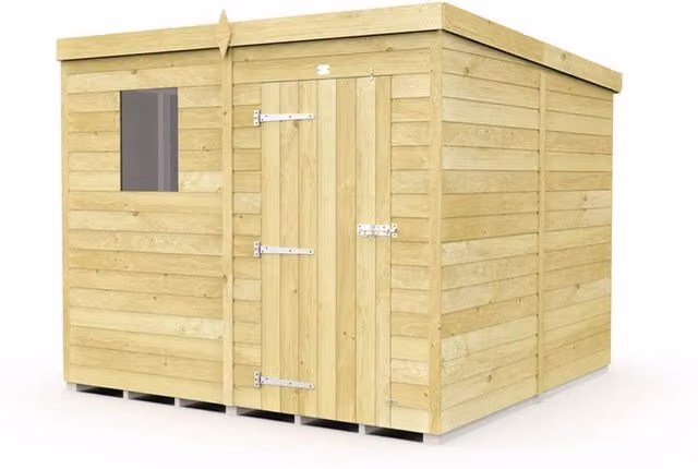 Buttercup Farm Brown Wooden Pent Shed with Single Door and Windows, W: 214 cm, D: 231 cm, H: 201 cm – 1