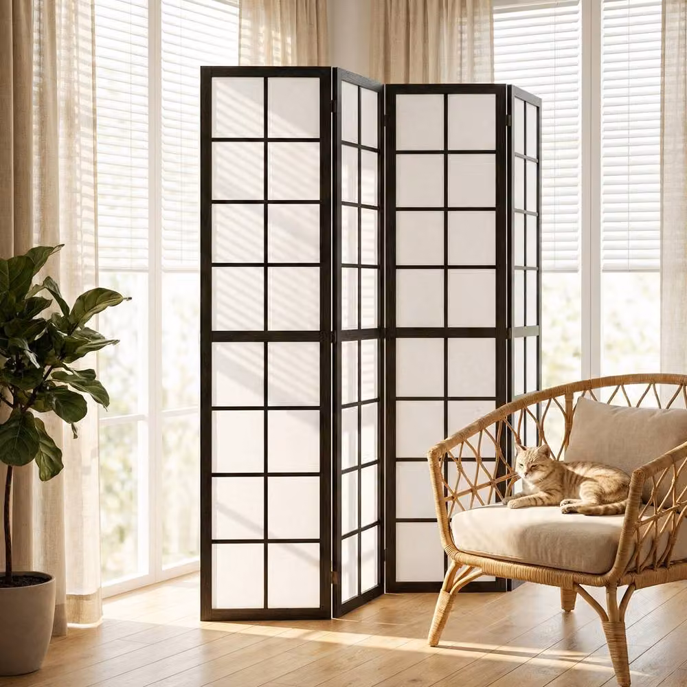 HOMCOM 4 Panel Folding Room Divider Privacy Screen in Black, W/H: 170 x 160 cm – 11