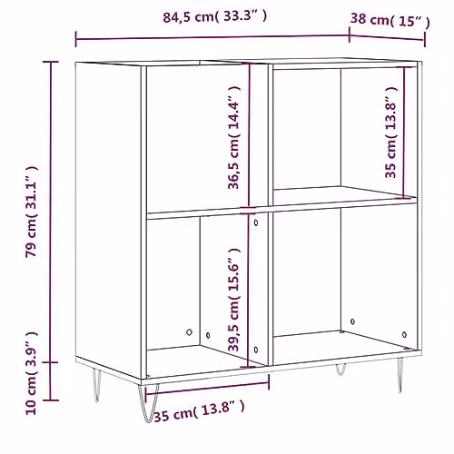 vidaXL Record Cabinet in Concrete Grey, W: 84.5 cm, D: 38 cm, H: 89 cm – 3