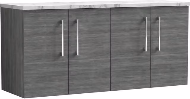 Balterley Level 1200mm Wall Hung 2 Door Bathroom Vanity Unit with Laminate Worktop in Anthracite Woodgrain Grey