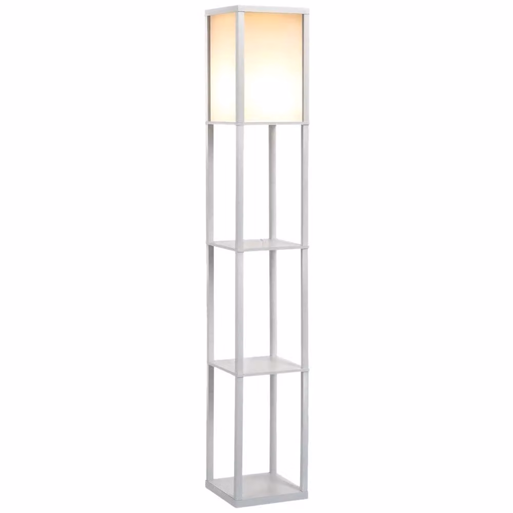 FURNOS Modern Dimmable Floor Lamp with 3 Wood Shelves in White – 5