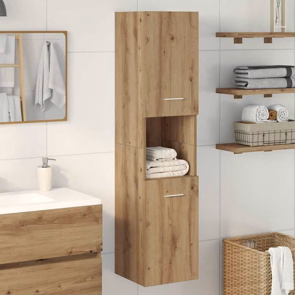 Berkfield Home Artisan Oak Spacious Bathroom Hanging Cabinet, Brown, W/D/H: 30 x 30 x 130 cm – 2