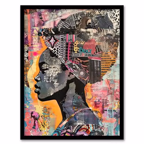 Artery8 African Woman Headwrap Portrait Modern Colourful Framed Wall Art Print, H 29.7 cm x W 21.0 cm x D 0.5 cm