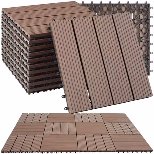 tectake 11-Piece WPC Decking Tile Set in Brown, 1.0571m² Total Area, 31 x 31 cm per Tile – 1