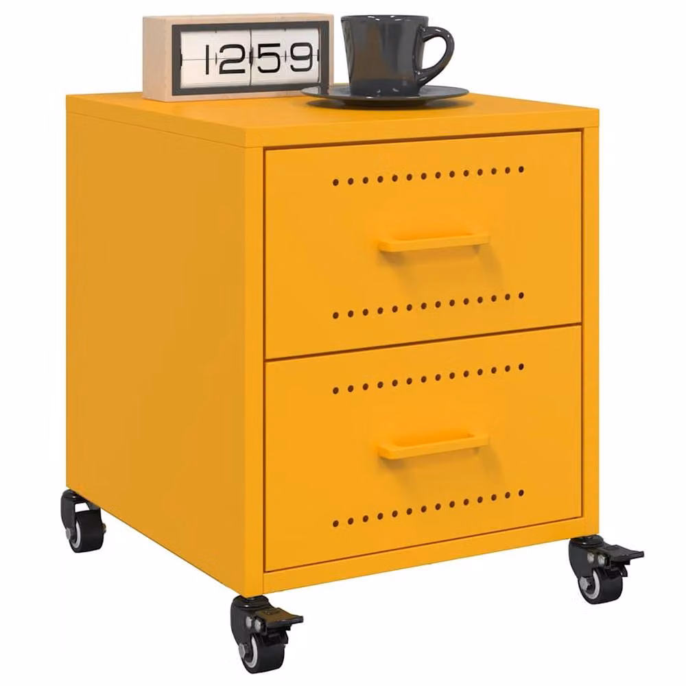 Berkfield Home Set of 2 Stylish Mustard Yellow Metal Bedside Cabinets, W: 36 cm, D: 39 cm, H: 43.5 cm – 2