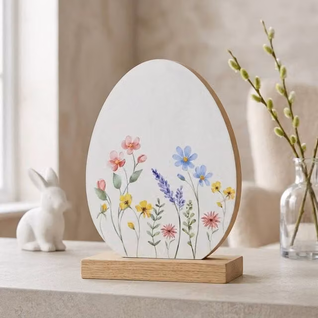 Garden Greatness Decorative Floral Print Oval Egg Ornament in White and Multicolour