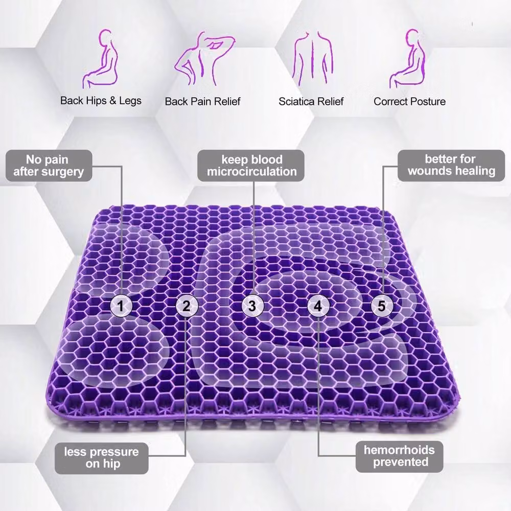 NESTLUNE Double Thick Honeycomb Gel Cooling Seat Cushion, Purple, W: 100 cm, D: 100 cm, H: 1 cm – 3