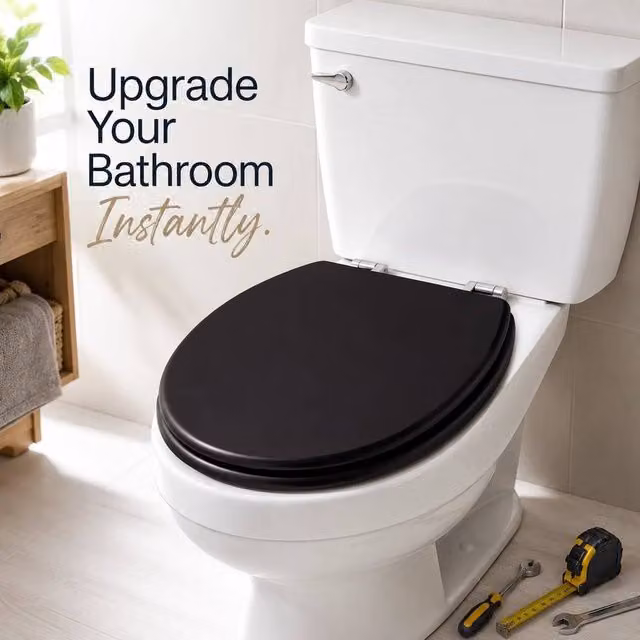 EONLION Universal Oval Bathroom WC Toilet Seat in Black