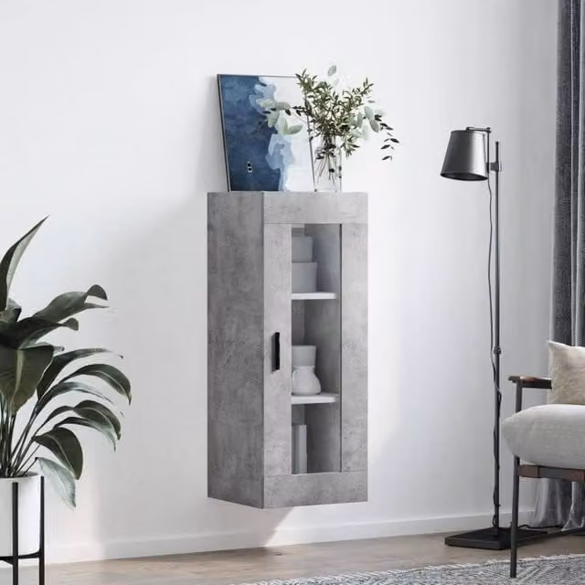 Berkfield Home Wall Mounted Cabinet in Concrete Grey with Glass Doors, W/D/H: 34.5 x 34 x 90 cm