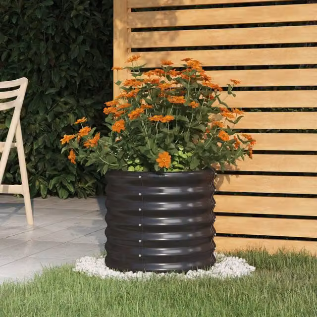 Berkfield Home Anthracite Black Powder-coated Steel Garden Planter Tub W/D/H: 40 x 40 x 36 cm