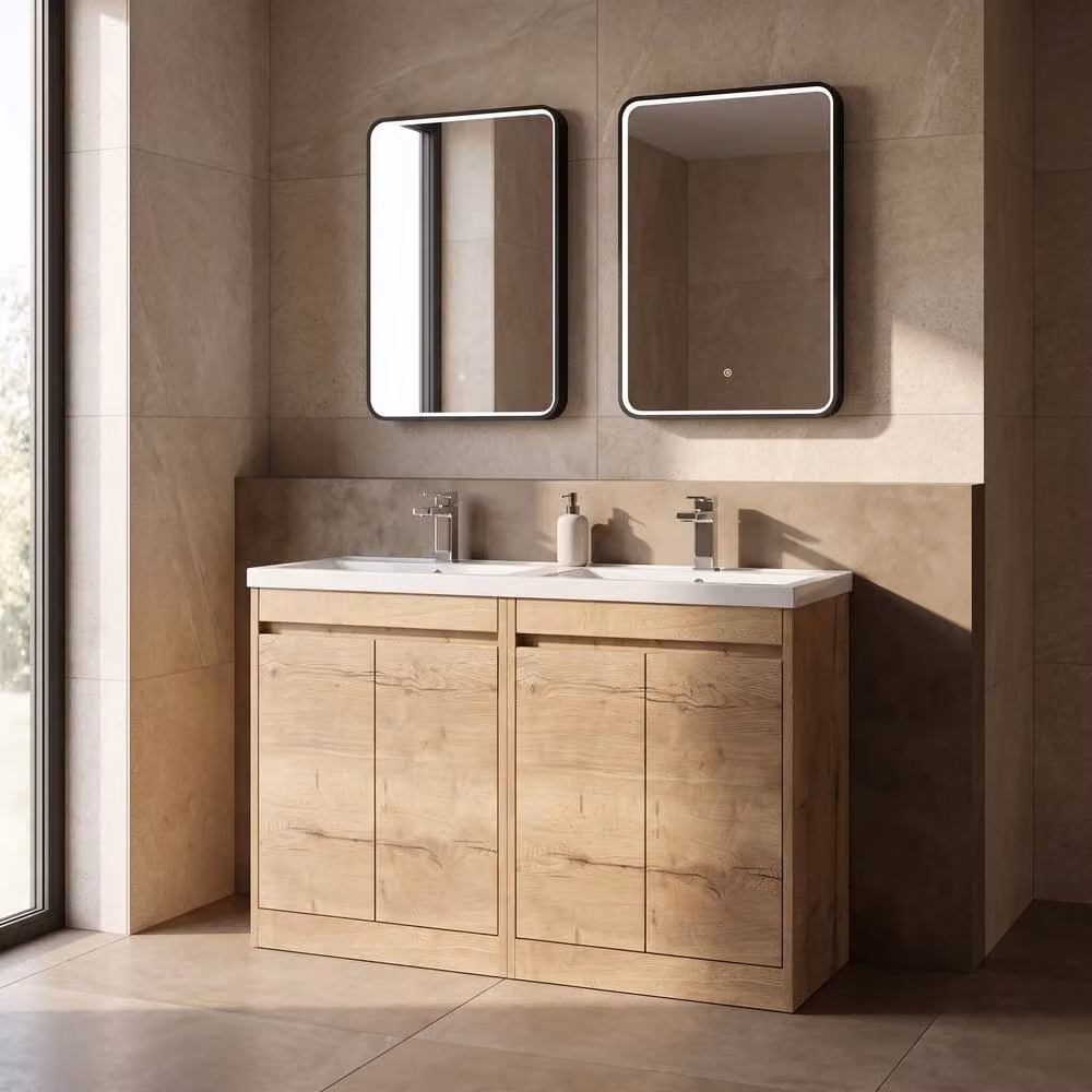 Balterley Modern 4 Door Freestanding Bathroom Vanity Unit with Soft Close Doors in Brown Oak, W/D/H: 120 x 39.5 x 83.5 cm – 2